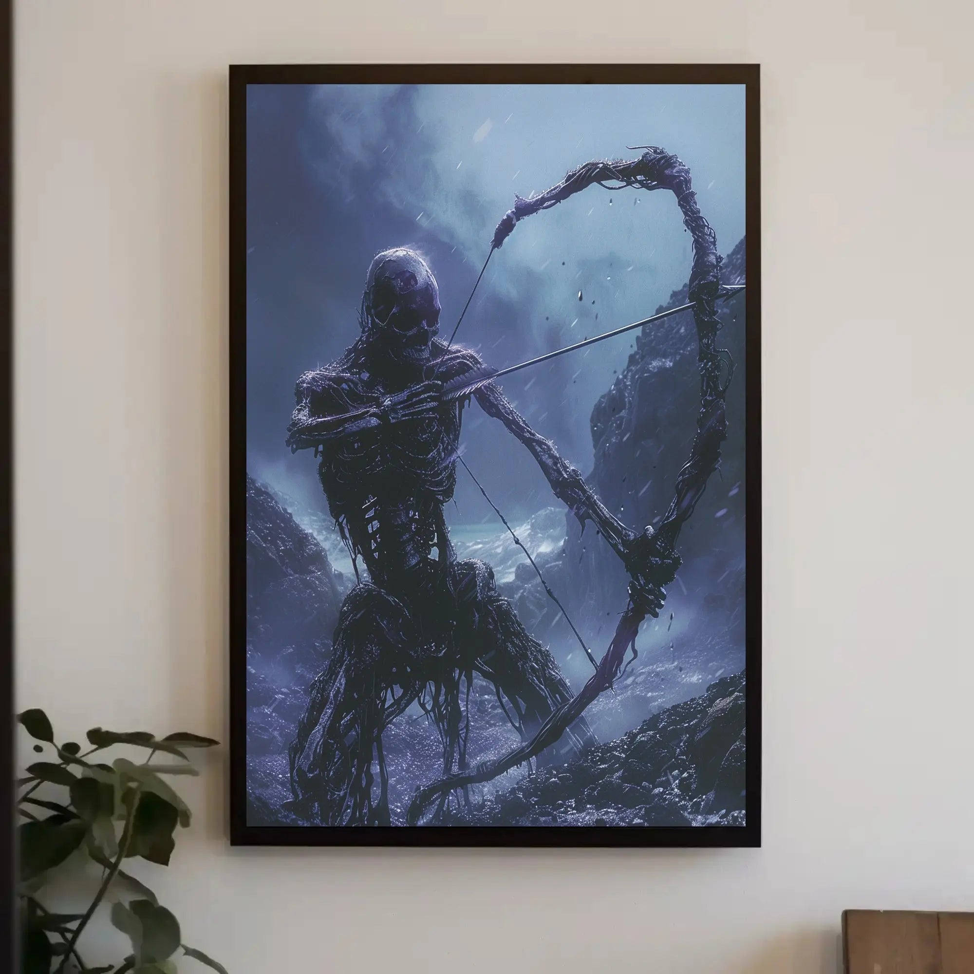 Fantasy Skeletal Archer in Ominous Dark Setting - Artistic Poster PosterGoat