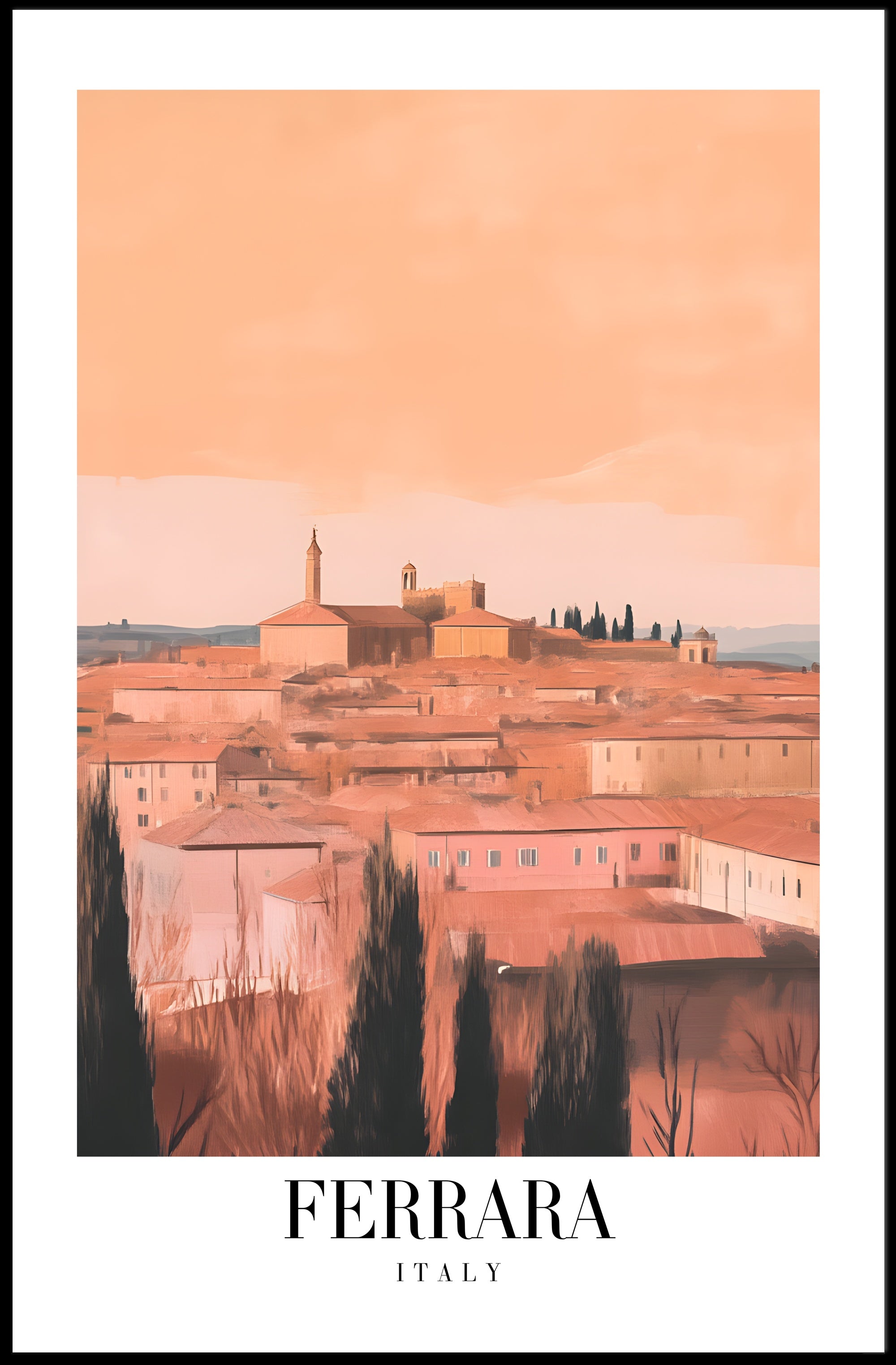 Ferrara Italian Cityscape Vintage Travel Poster PosterGoat