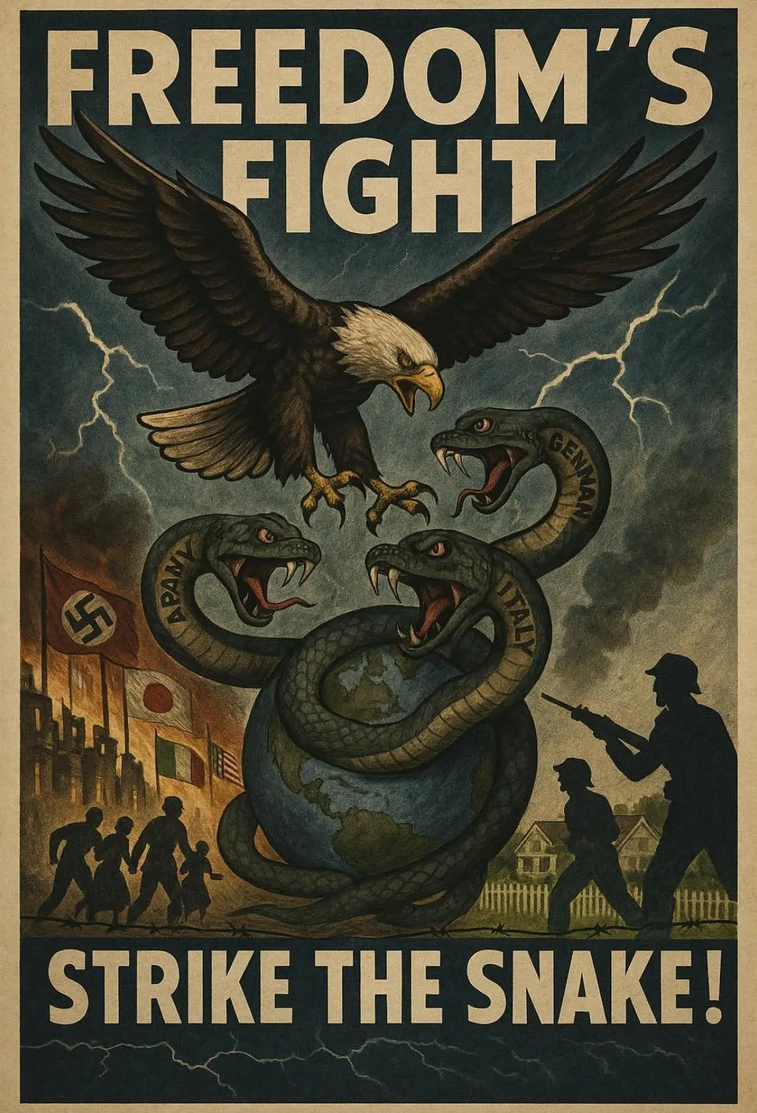 Fierce Eagle Confronts Axis Powers WWII Propaganda Poster PosterGoat
