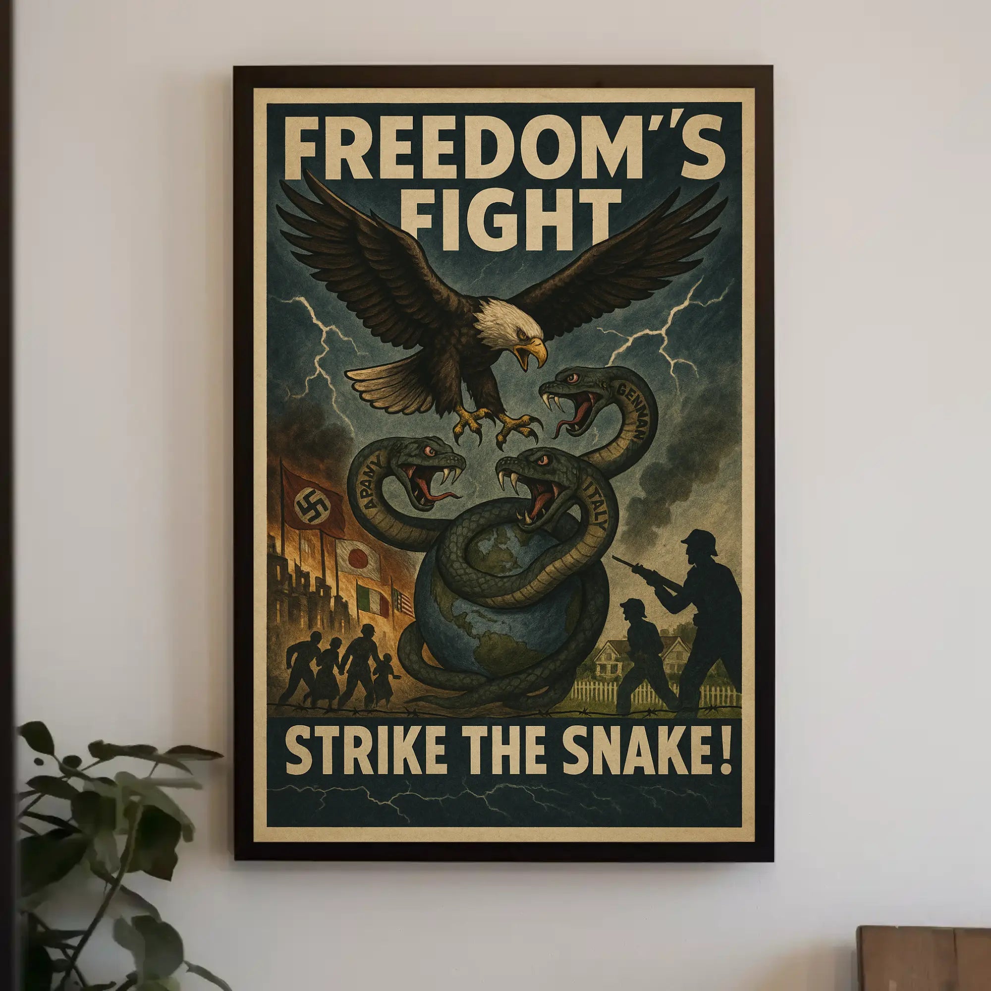 Fierce Eagle Confronts Axis Powers WWII Propaganda Poster PosterGoat