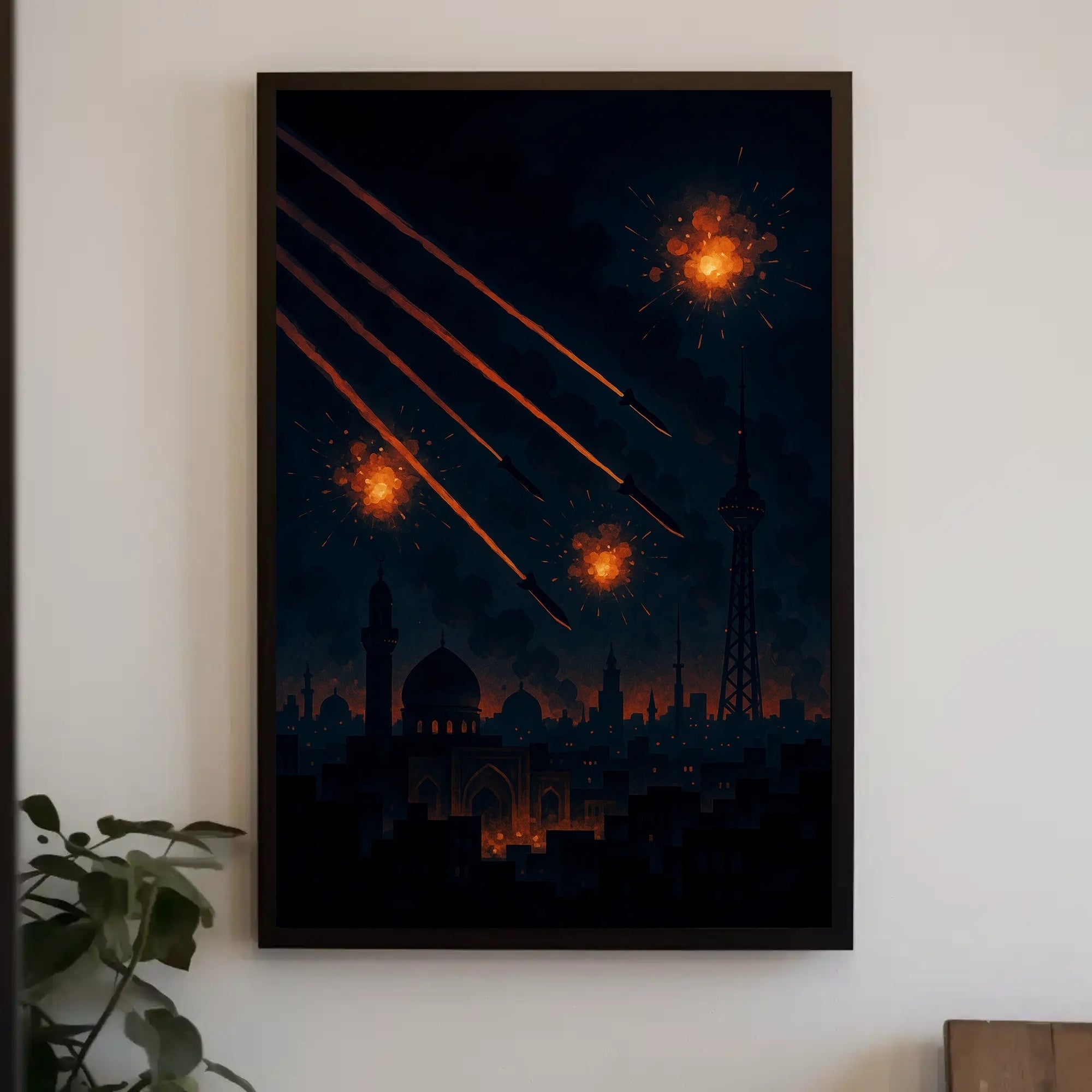 Fiery Chaos Over Cityscape: Futuristic Sci-Fi Poster PosterGoat
