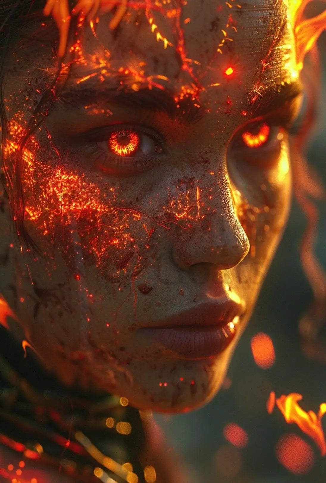 Fiery Elemental Magic Character Vivid Fantasy Sci-Fi Poster PosterGoat