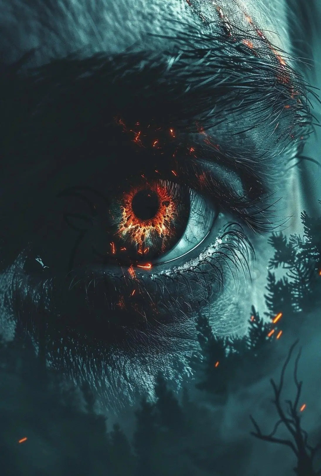 Fiery Mystical Eye Poster in Futuristic Sci-Fi Poster PosterGoat