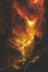 Fiery Quest in Cavernous Landscape Futuristic Sci-Fi Poster PosterGoat