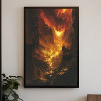 Fiery Quest in Cavernous Landscape Futuristic Sci-Fi Poster PosterGoat