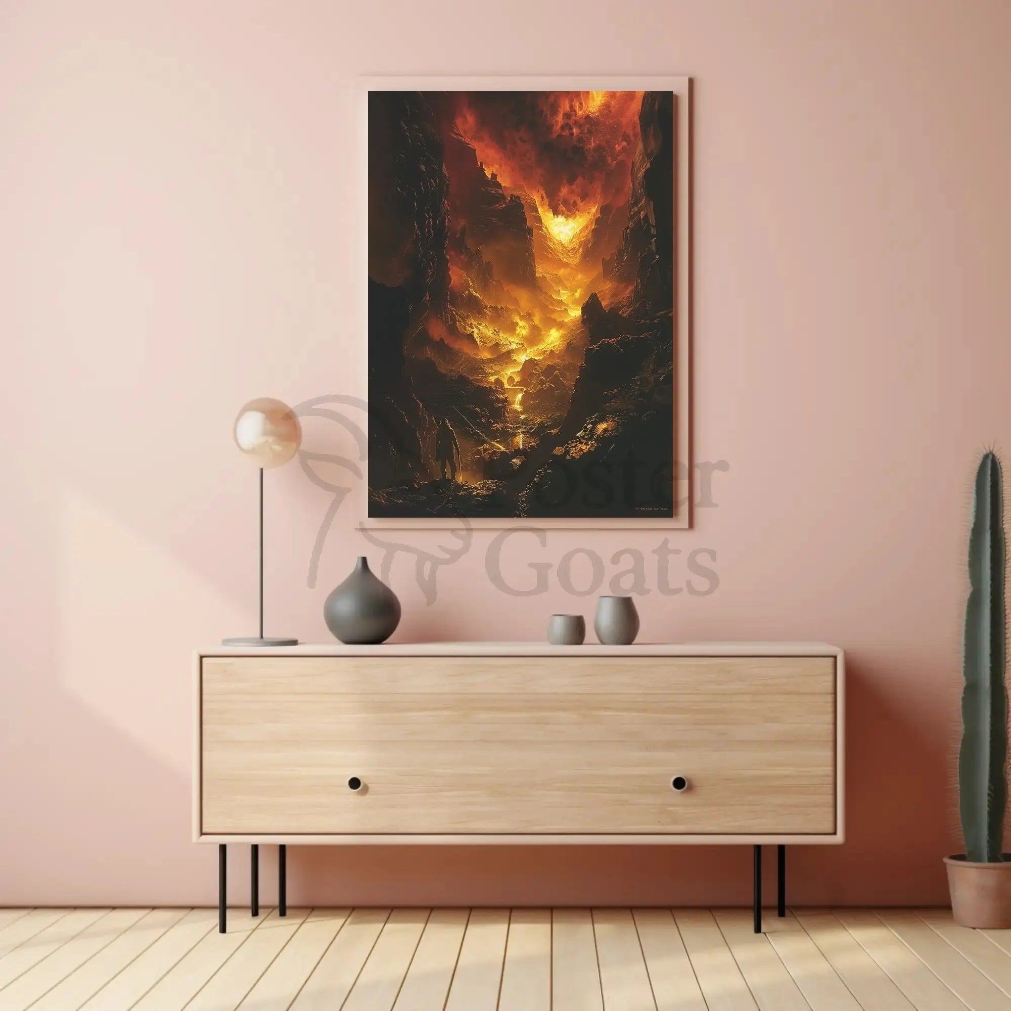 Fiery Quest in Cavernous Landscape Futuristic Sci-Fi Poster PosterGoat