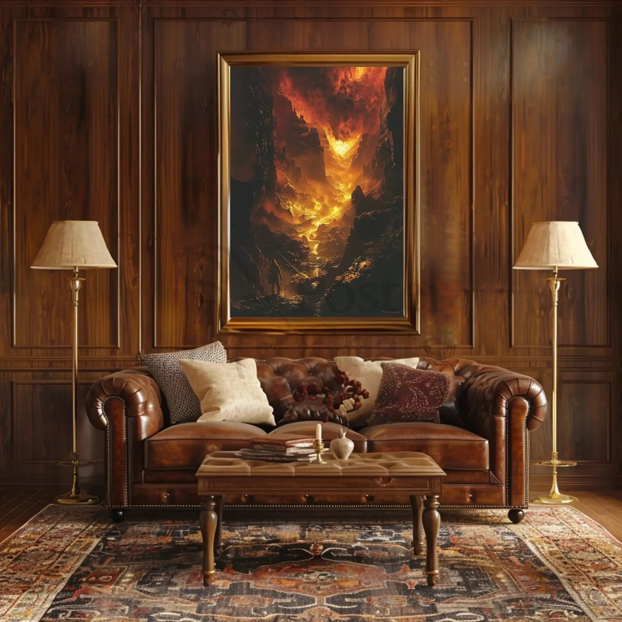 Fiery Quest in Cavernous Landscape Futuristic Sci-Fi Poster PosterGoat