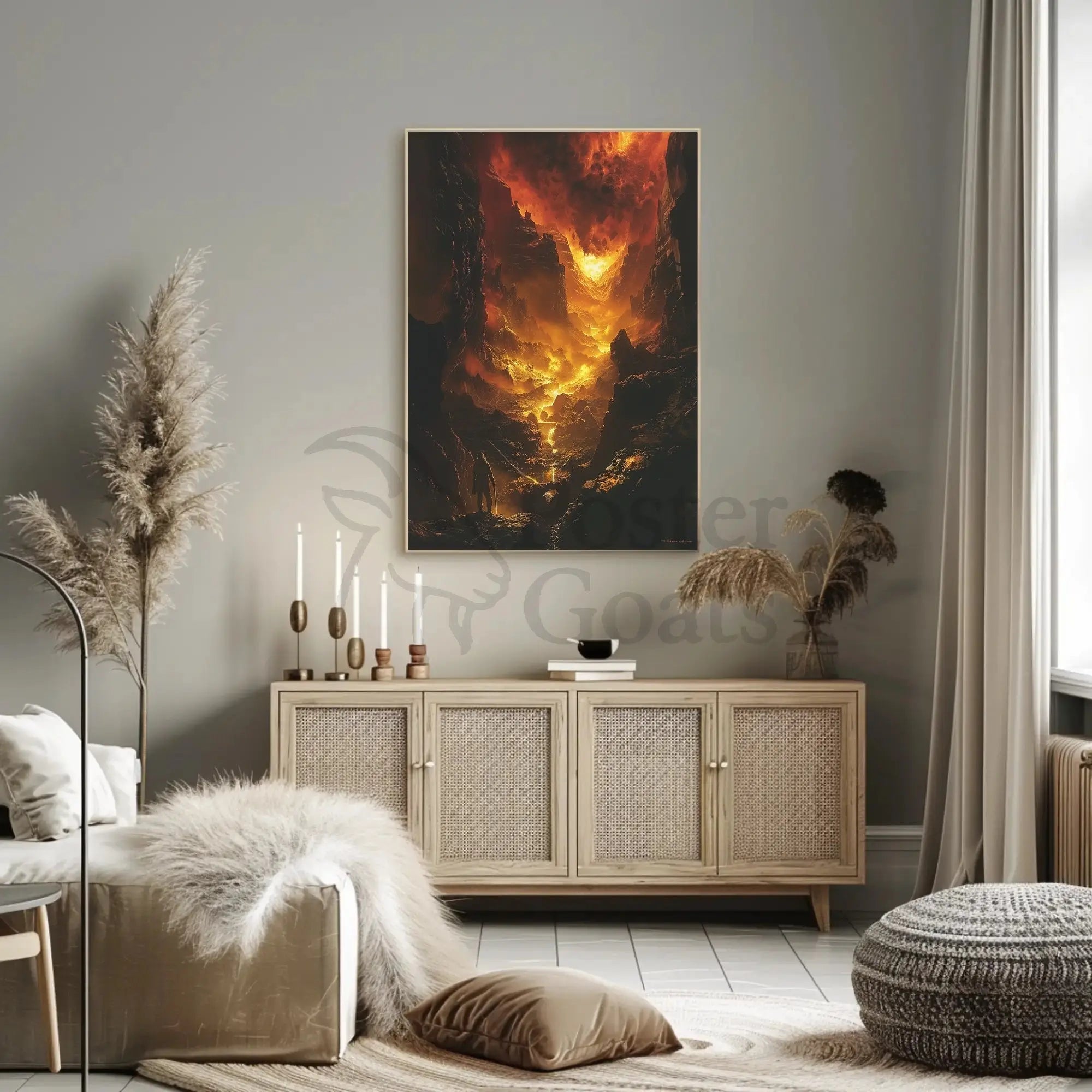 Fiery Quest in Cavernous Landscape Futuristic Sci-Fi Poster PosterGoat