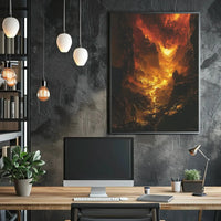 Fiery Quest in Cavernous Landscape Futuristic Sci-Fi Poster PosterGoat