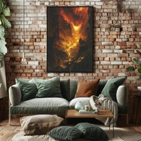 Fiery Quest in Cavernous Landscape Futuristic Sci-Fi Poster PosterGoat