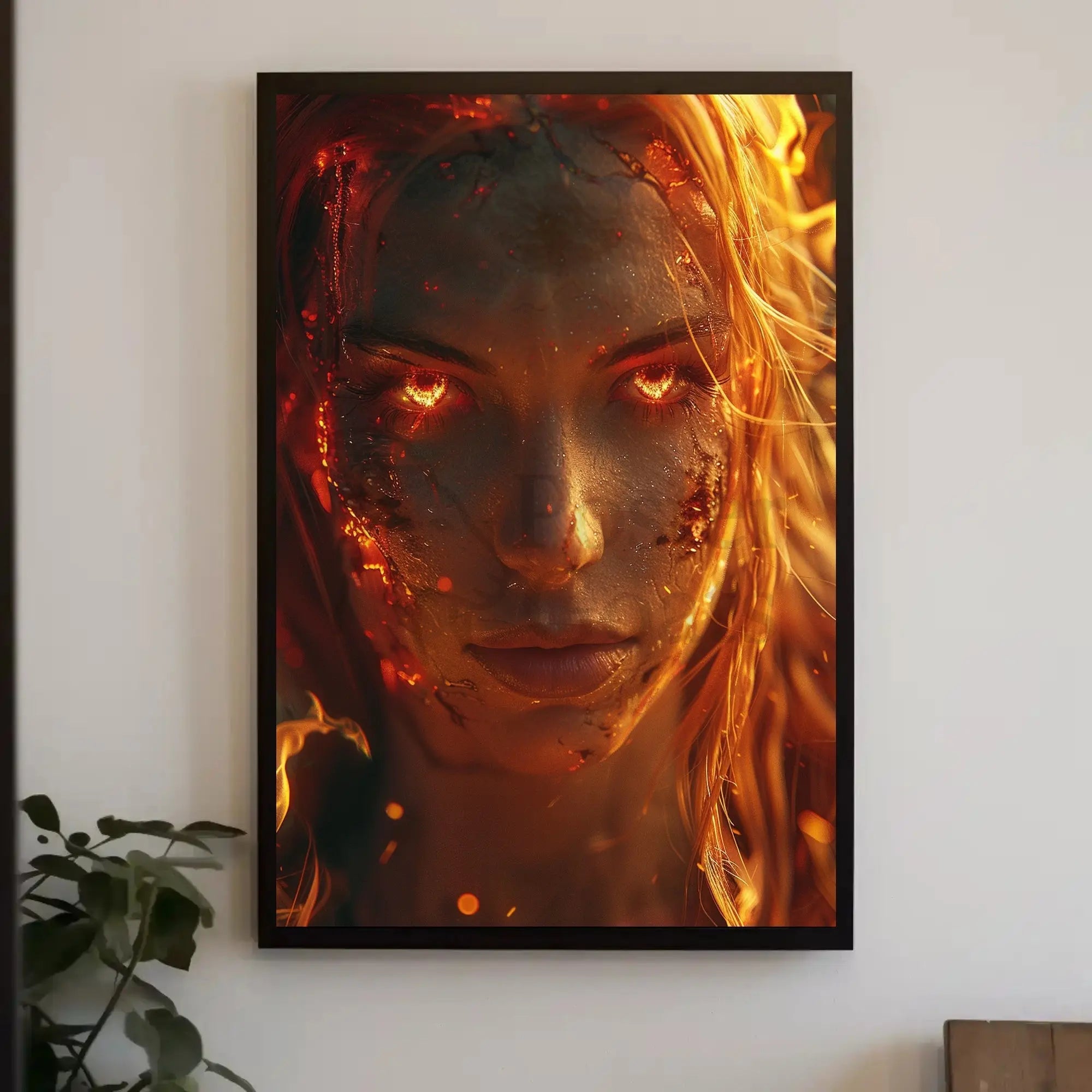 Fiery Transformation Hyper-Realistic Futuristic Sci-Fi Poster PosterGoat