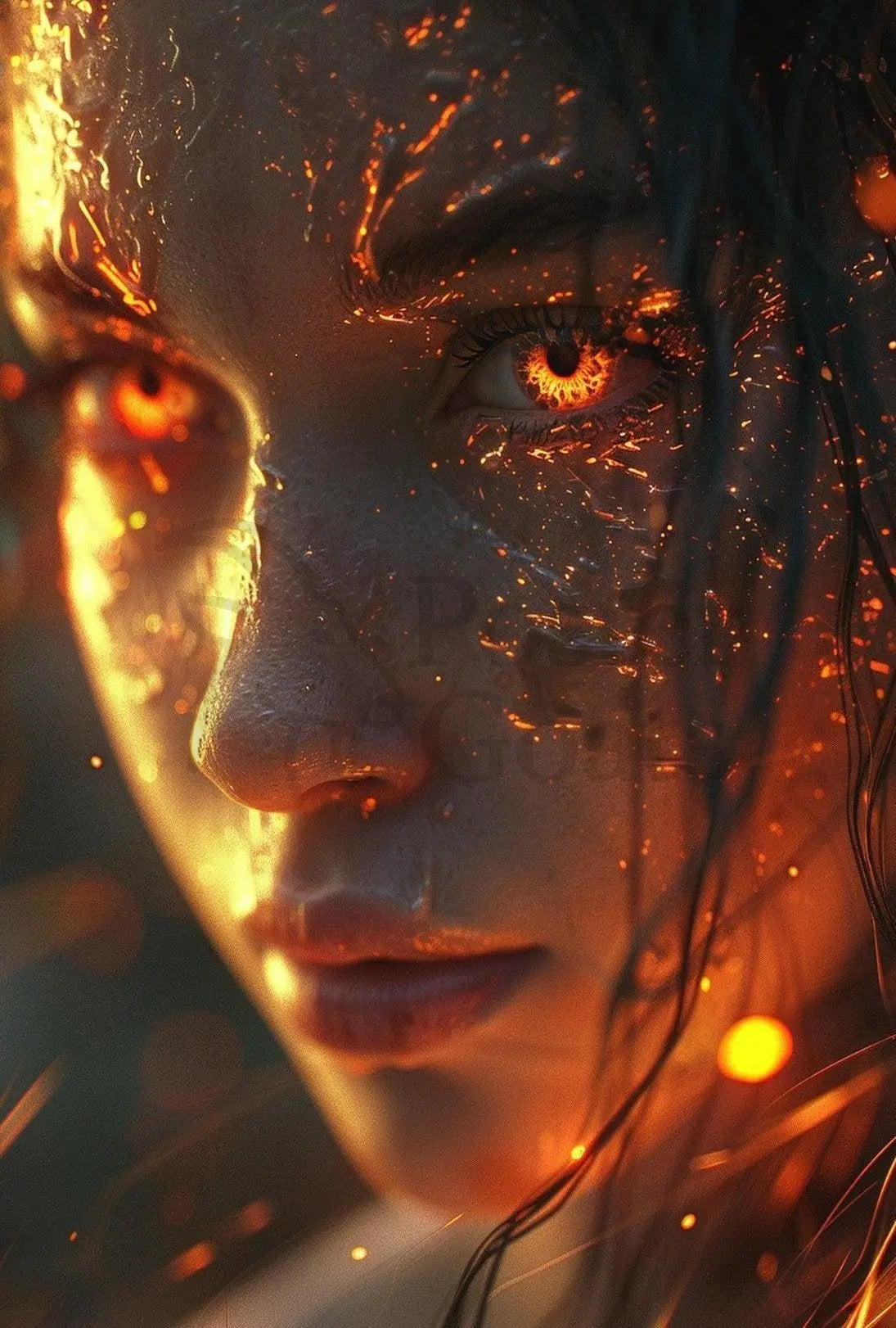 Fiery Woman Supernatural Transformation Artistic Poster PosterGoat