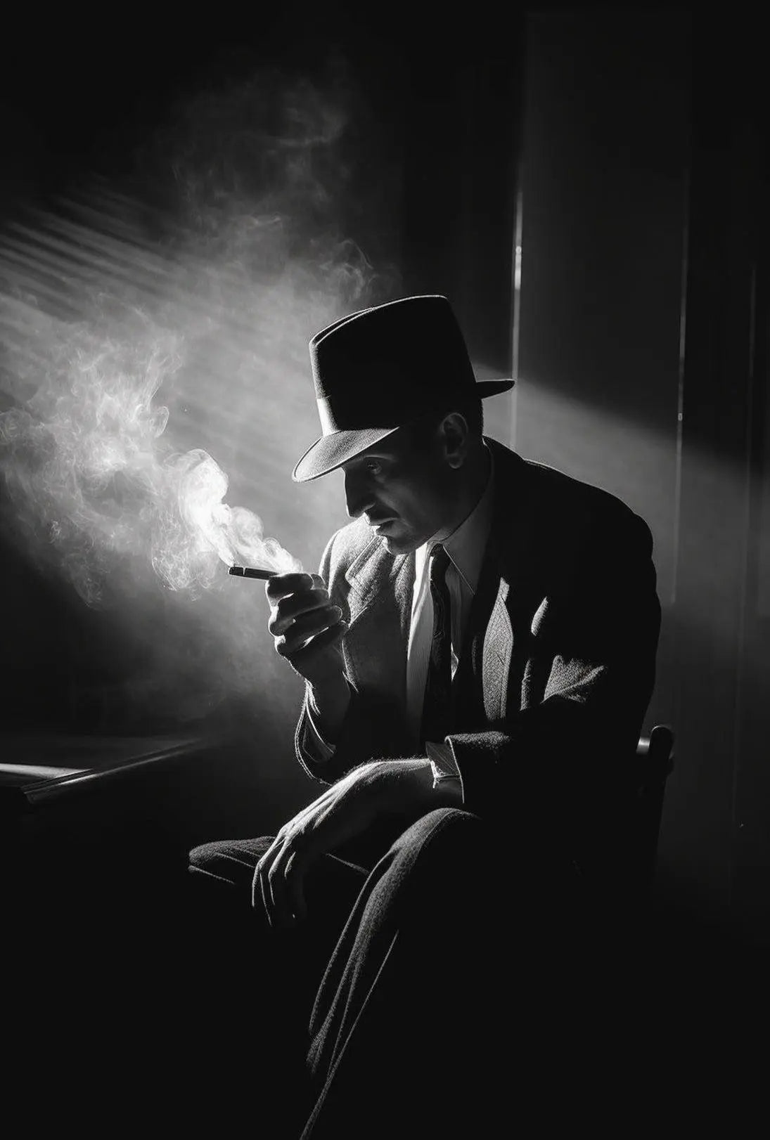 Film Noir Mystery Man in Black and White Artistic Poster PosterGoat