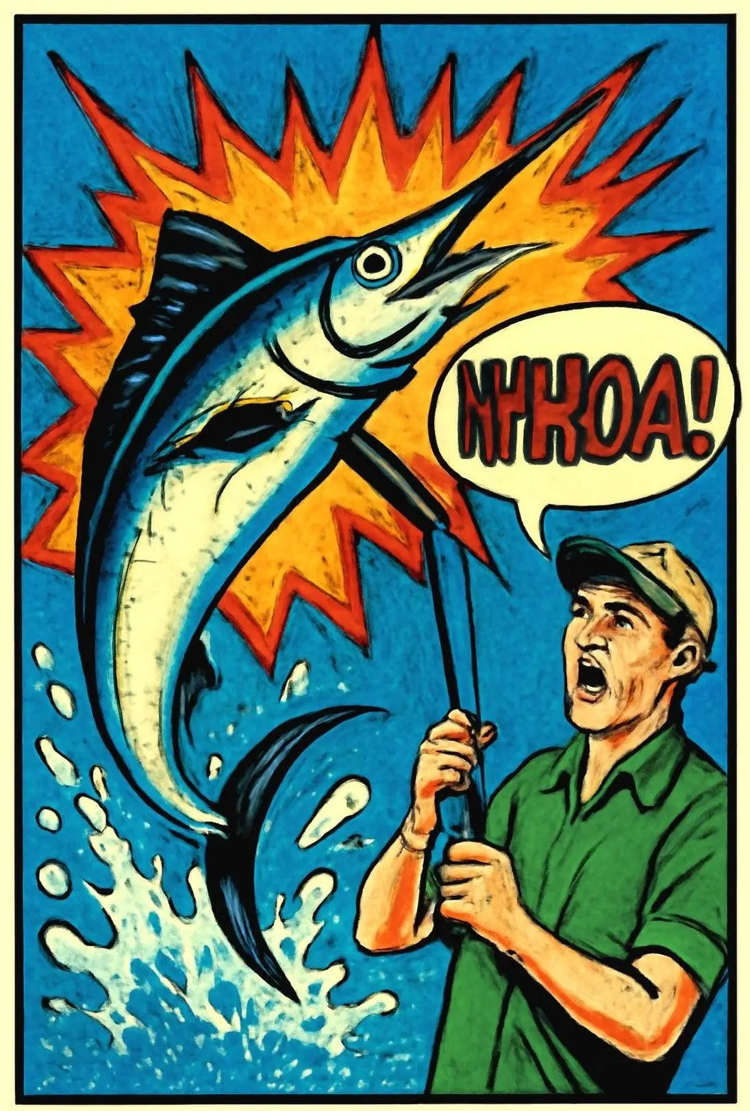 Fishing Comic Art Action Scene Sports Poster PosterGoat