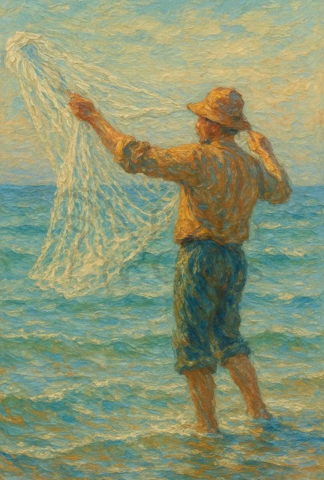 Fishing at Dawn: Impressionistic Artistic or Pop Culture Poster PosterGoat