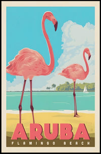 Flamingo Beach Aruba Retro Travel Paradise Poster PosterGoat
