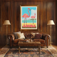 Flamingo Beach Aruba Retro Travel Paradise Poster PosterGoat