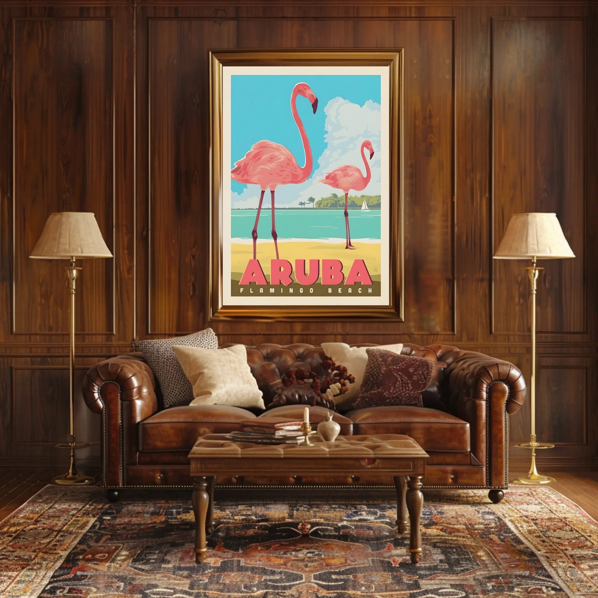 Flamingo Beach Aruba Retro Travel Paradise Poster PosterGoat