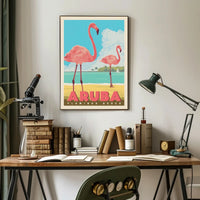 Flamingo Beach Aruba Retro Travel Paradise Poster PosterGoat