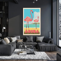 Flamingo Beach Aruba Retro Travel Paradise Poster PosterGoat