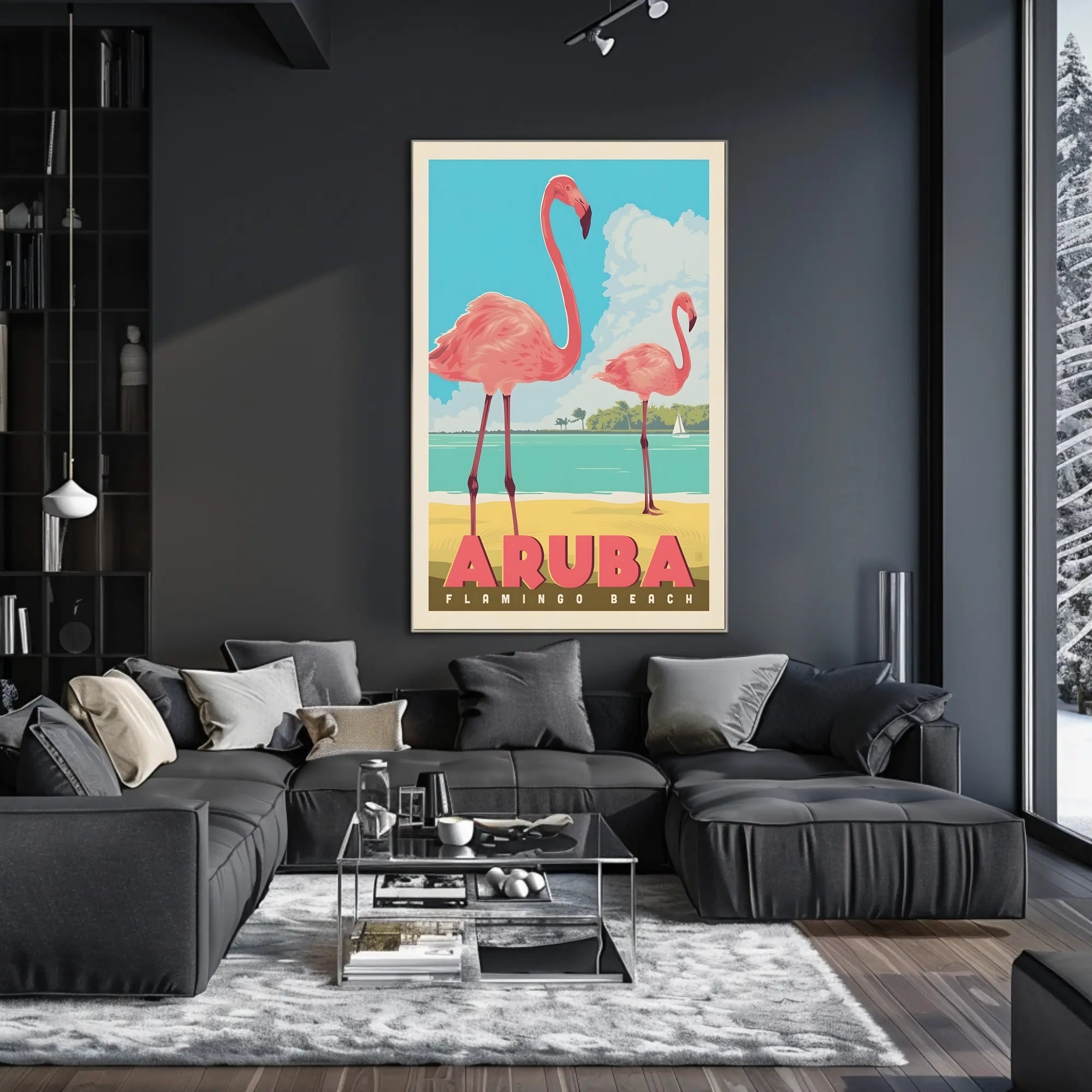 Flamingo Beach Aruba Retro Travel Paradise Poster PosterGoat