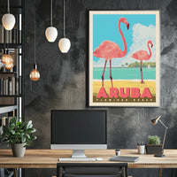 Flamingo Beach Aruba Retro Travel Paradise Poster PosterGoat