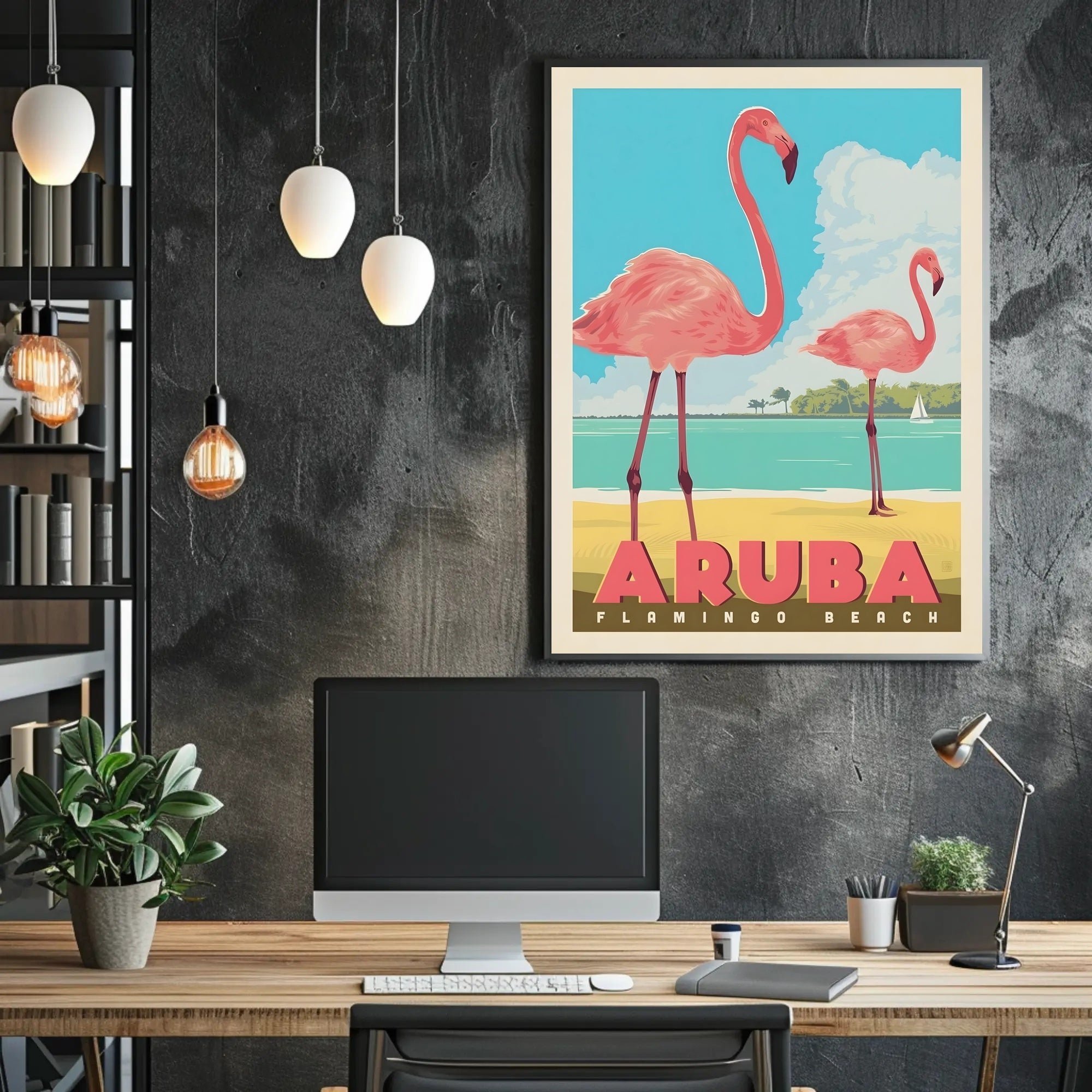 Flamingo Beach Aruba Retro Travel Paradise Poster PosterGoat
