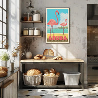 Flamingo Beach Aruba Retro Travel Paradise Poster PosterGoat