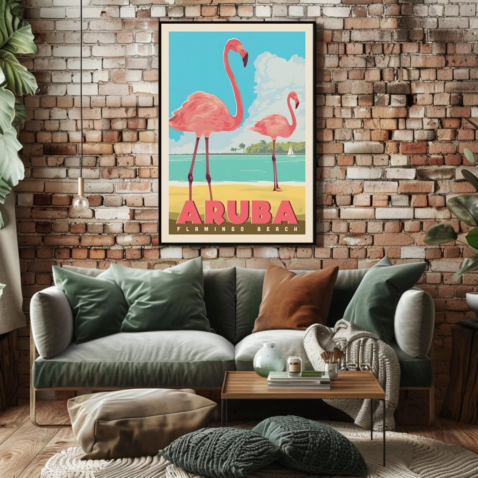 Flamingo Beach Aruba Retro Travel Paradise Poster PosterGoat