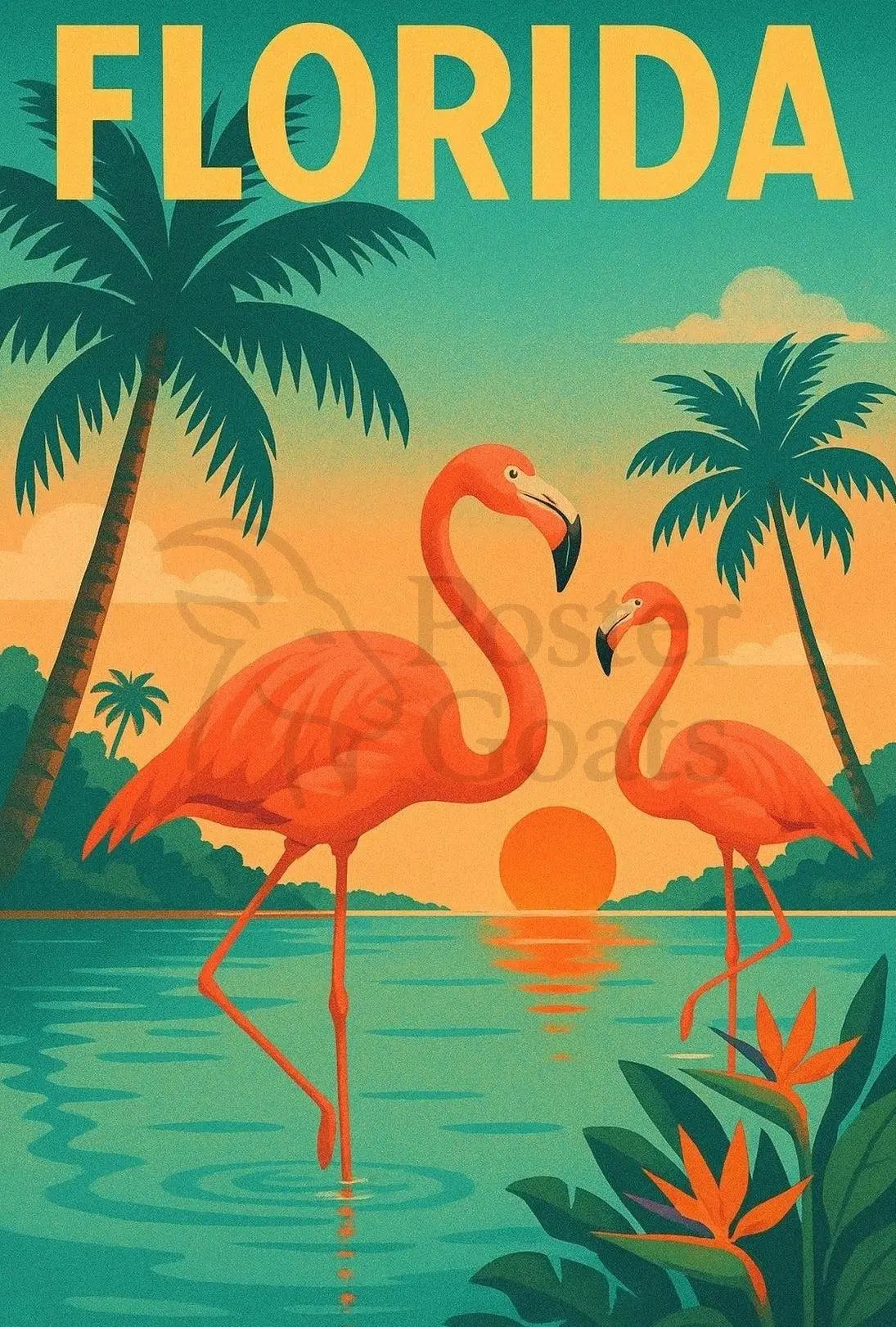 Florida Flamingos Retro Travel Poster PosterGoat
