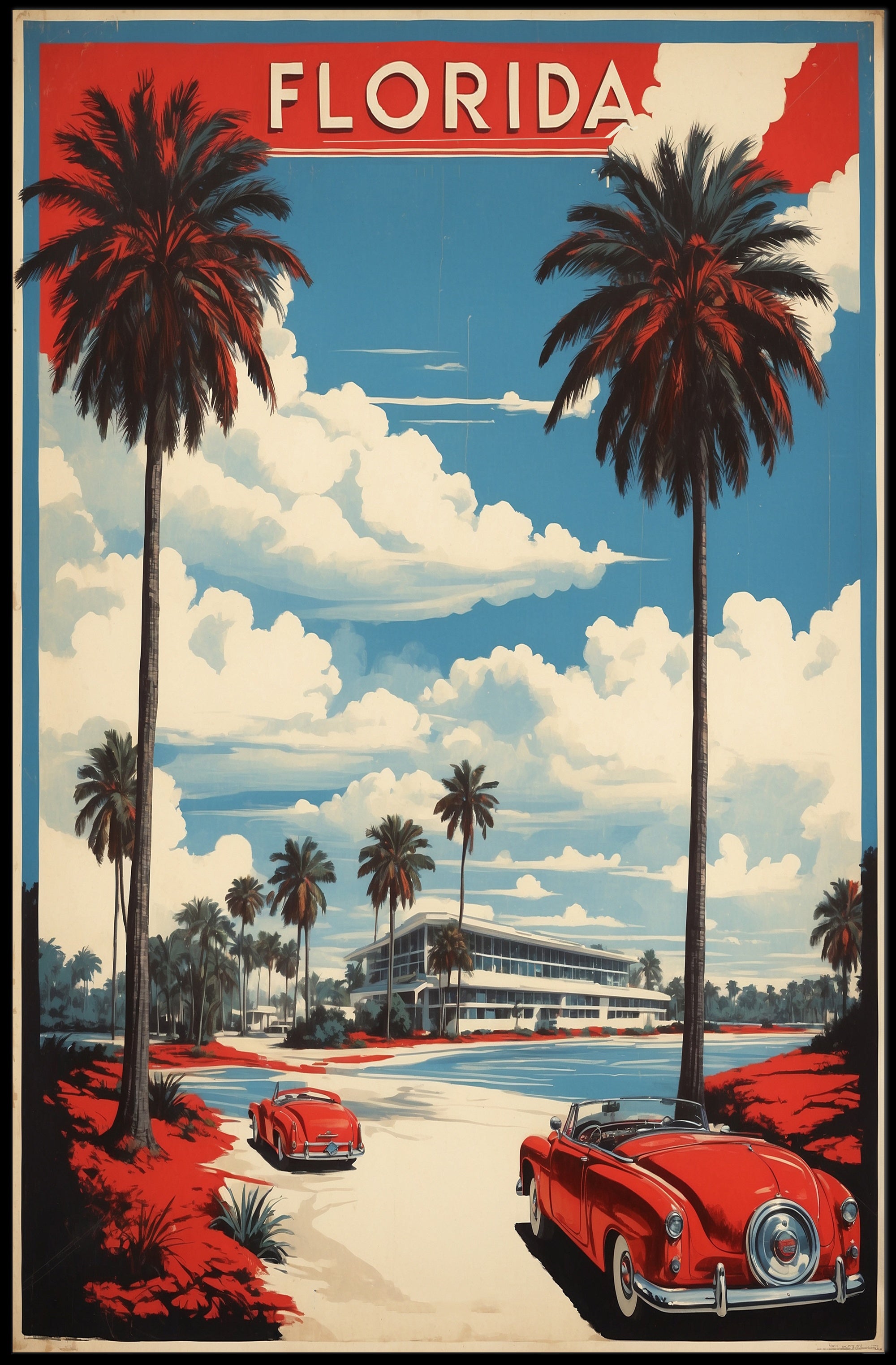 Florida Retro Road Scene Travel Poster PosterGoat