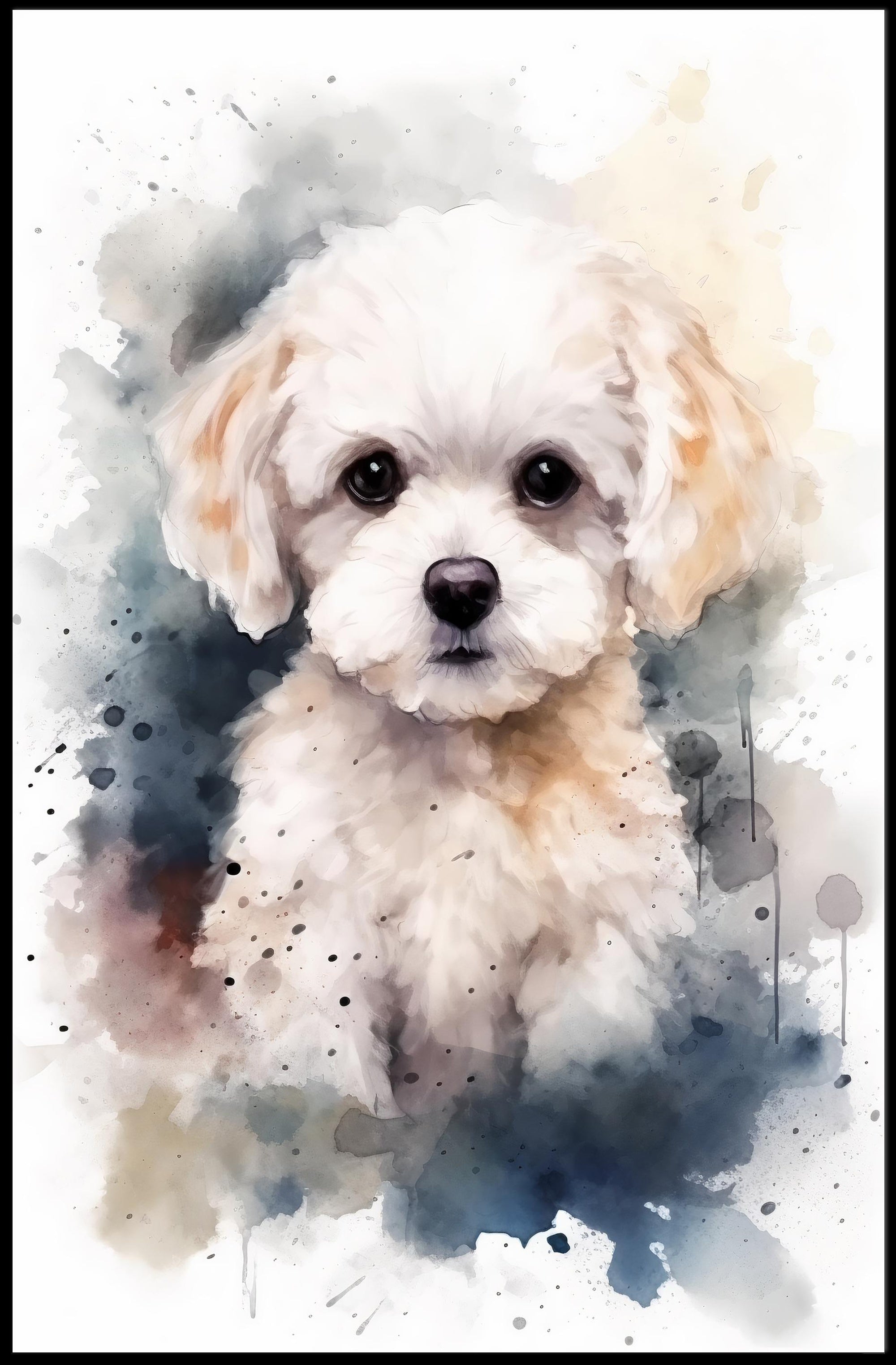 Fluffy White Puppy Watercolor Illustration Animal Poster PosterGoat