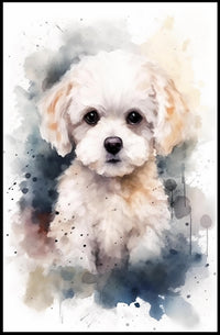 Fluffy White Puppy Watercolor Illustration Animal Poster PosterGoat