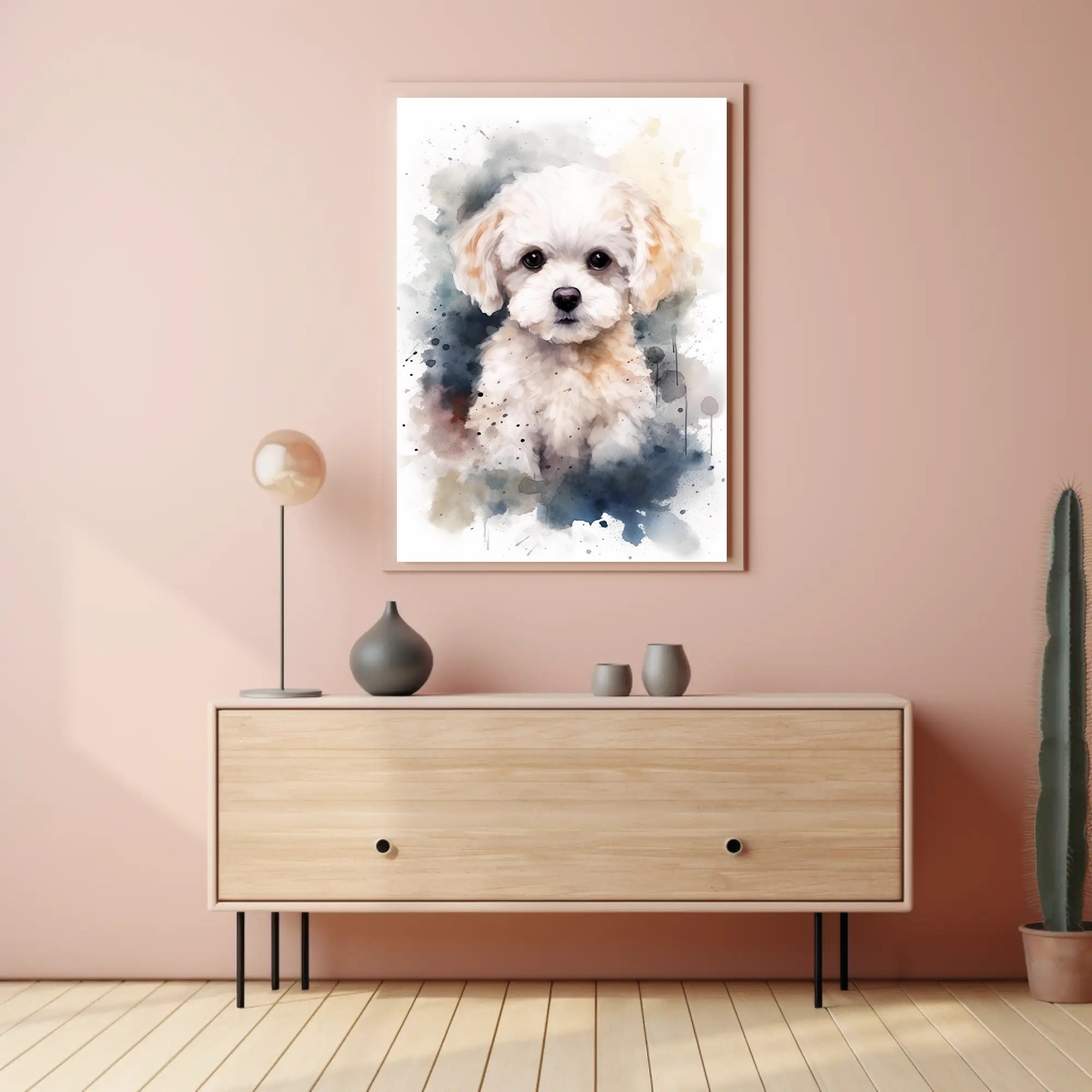 Fluffy White Puppy Watercolor Illustration Animal Poster PosterGoat