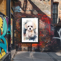 Fluffy White Puppy Watercolor Illustration Animal Poster PosterGoat