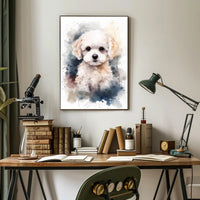 Fluffy White Puppy Watercolor Illustration Animal Poster PosterGoat