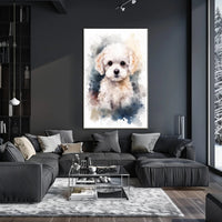 Fluffy White Puppy Watercolor Illustration Animal Poster PosterGoat