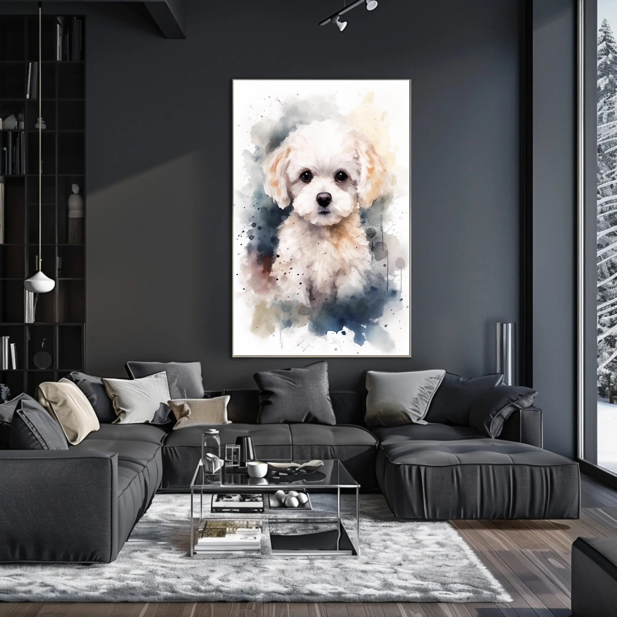 Fluffy White Puppy Watercolor Illustration Animal Poster PosterGoat