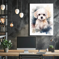 Fluffy White Puppy Watercolor Illustration Animal Poster PosterGoat