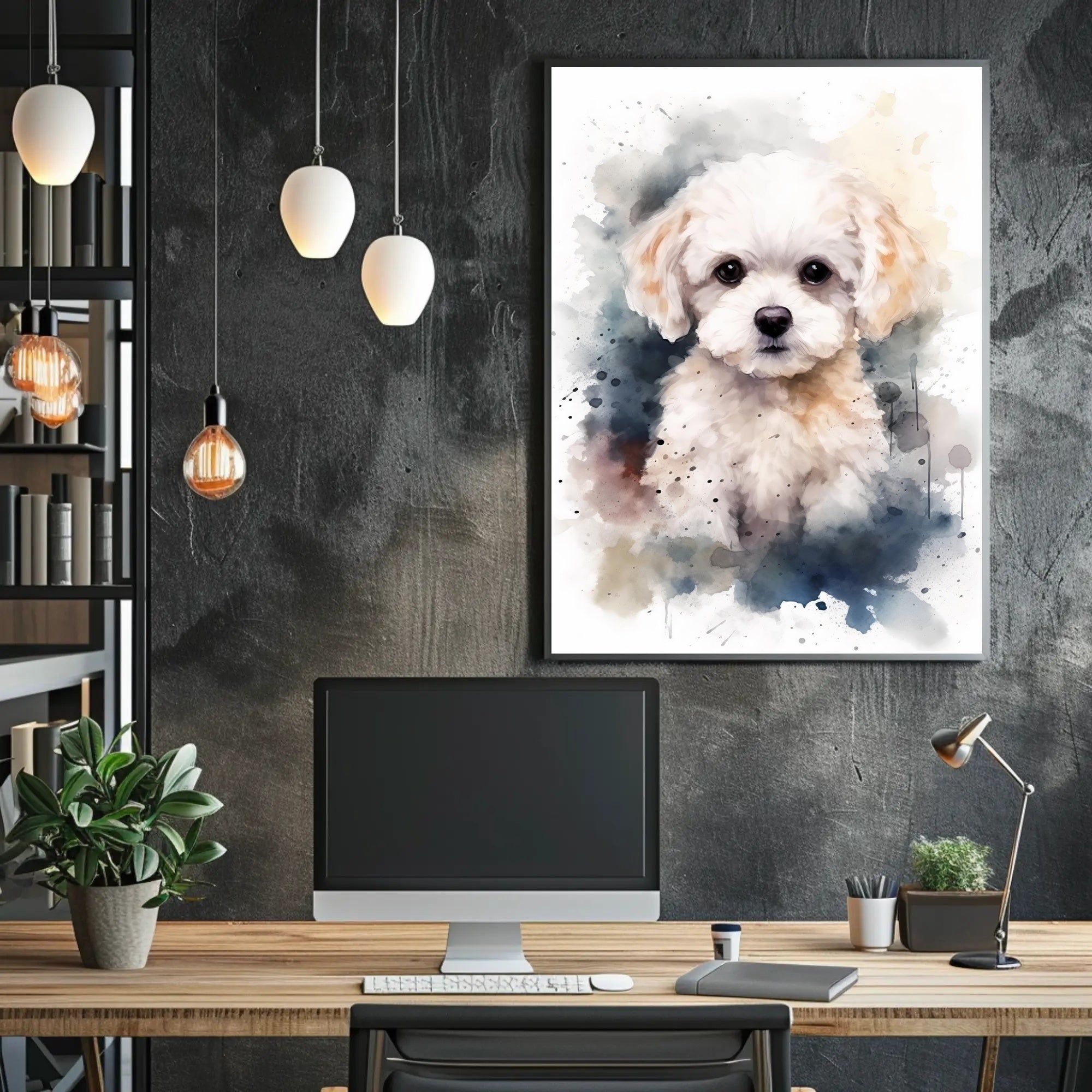 Fluffy White Puppy Watercolor Illustration Animal Poster PosterGoat