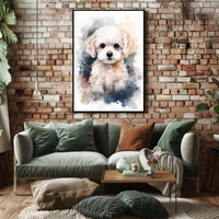 Fluffy White Puppy Watercolor Illustration Animal Poster PosterGoat