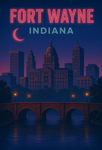 Fort Wayne Nightscape Urban Travel Poster PosterGoat