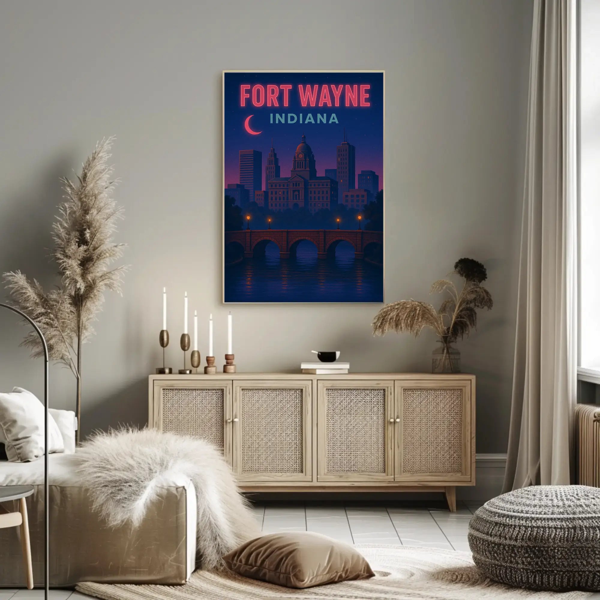 Fort Wayne Nightscape Urban Travel Poster PosterGoat