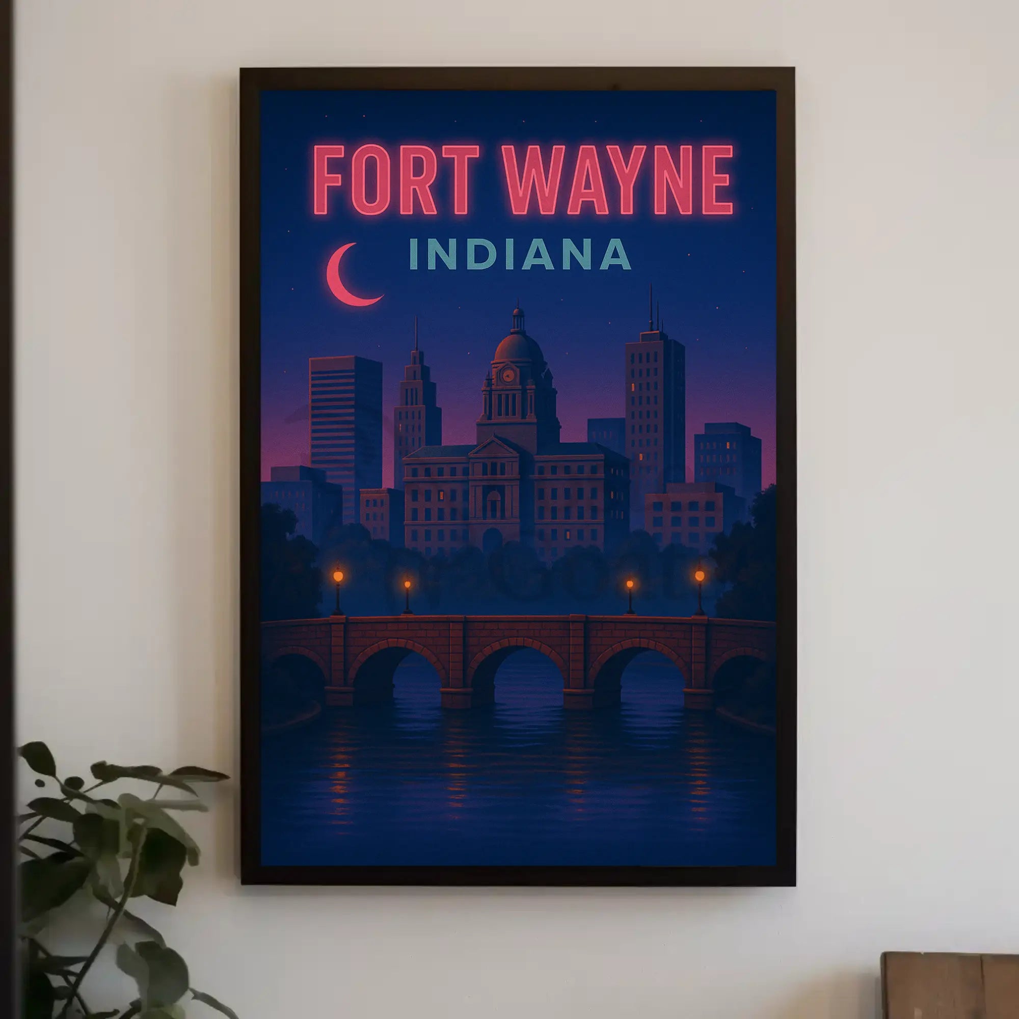Fort Wayne Nightscape Urban Travel Poster PosterGoat