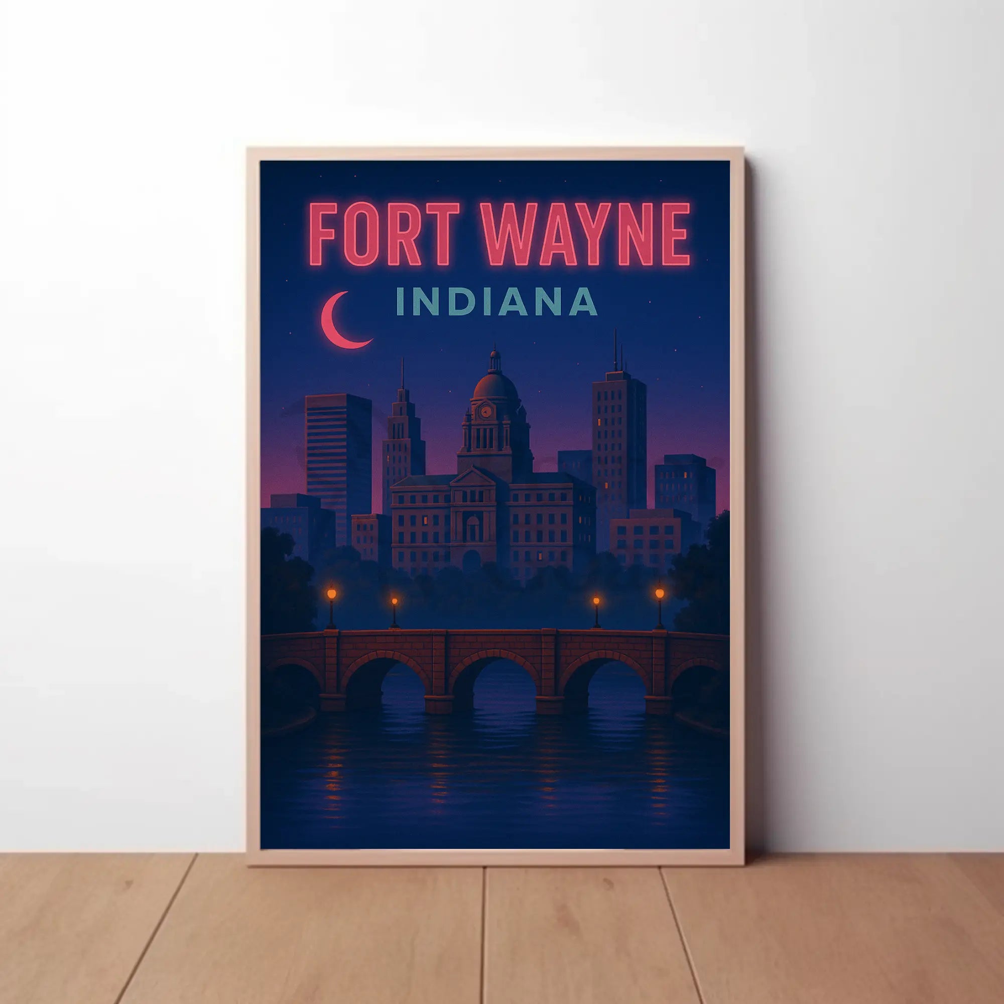 Fort Wayne Nightscape Urban Travel Poster PosterGoat