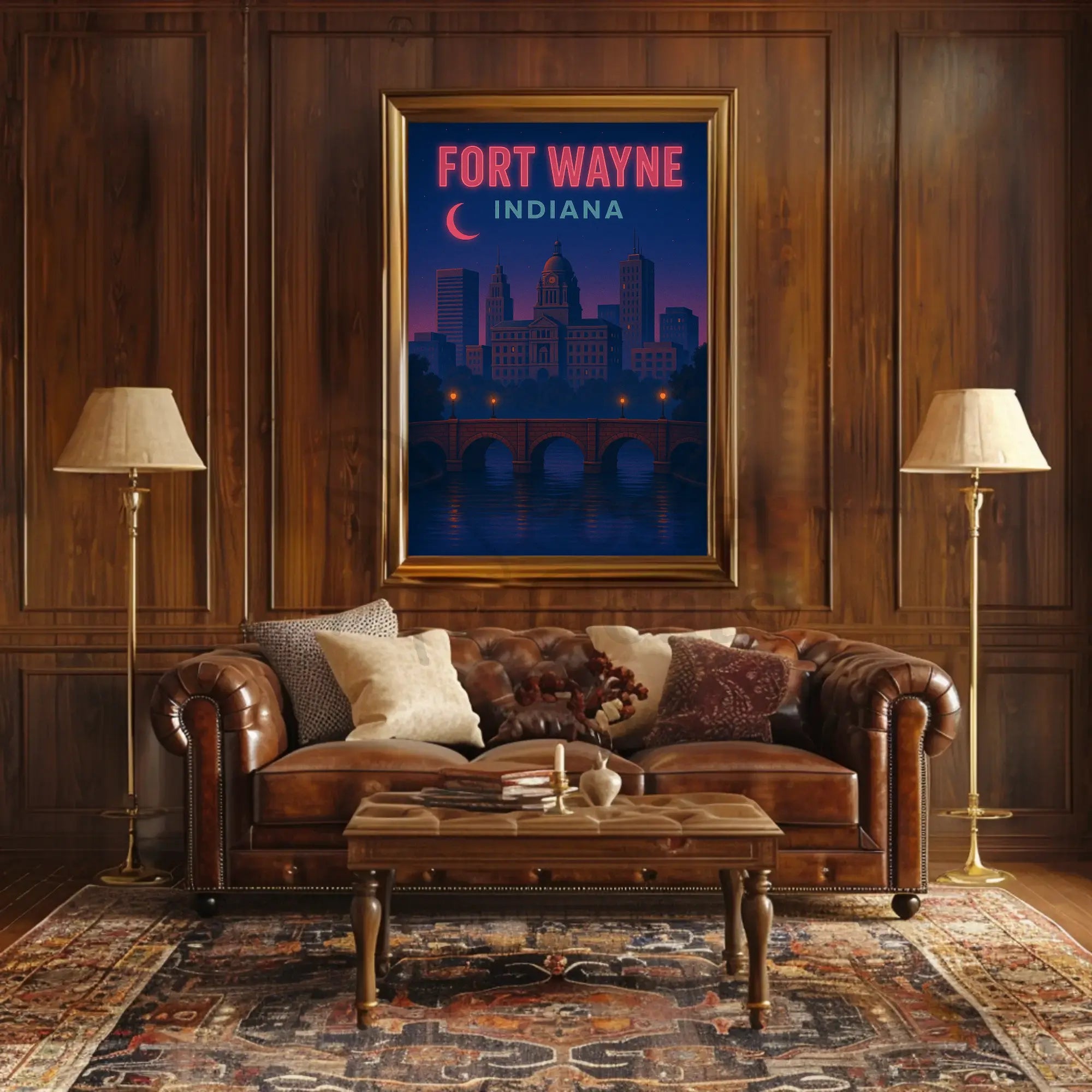 Fort Wayne Nightscape Urban Travel Poster PosterGoat