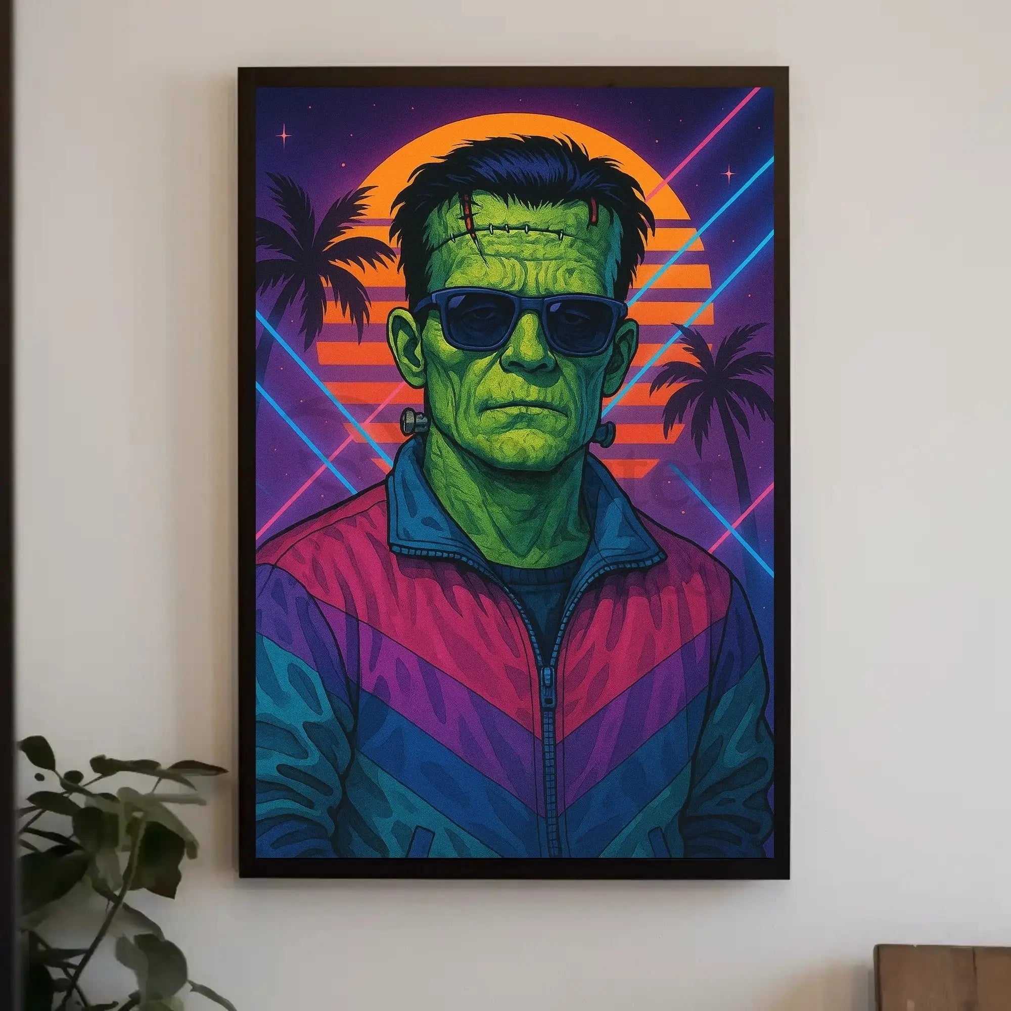 Frankenstein Monster Miami Vibes Pop Culture Poster PosterGoat