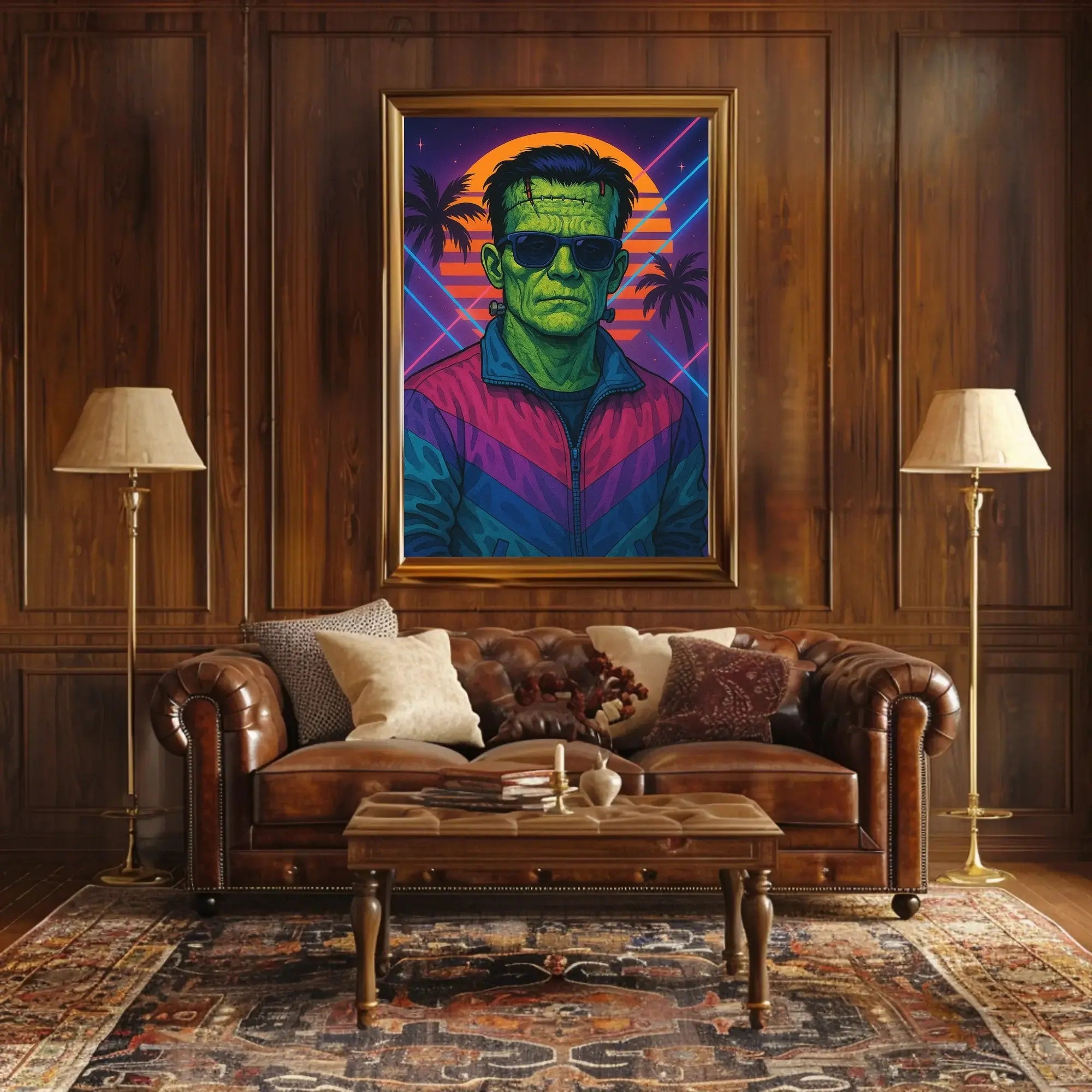 Frankenstein Monster Miami Vibes Pop Culture Poster PosterGoat