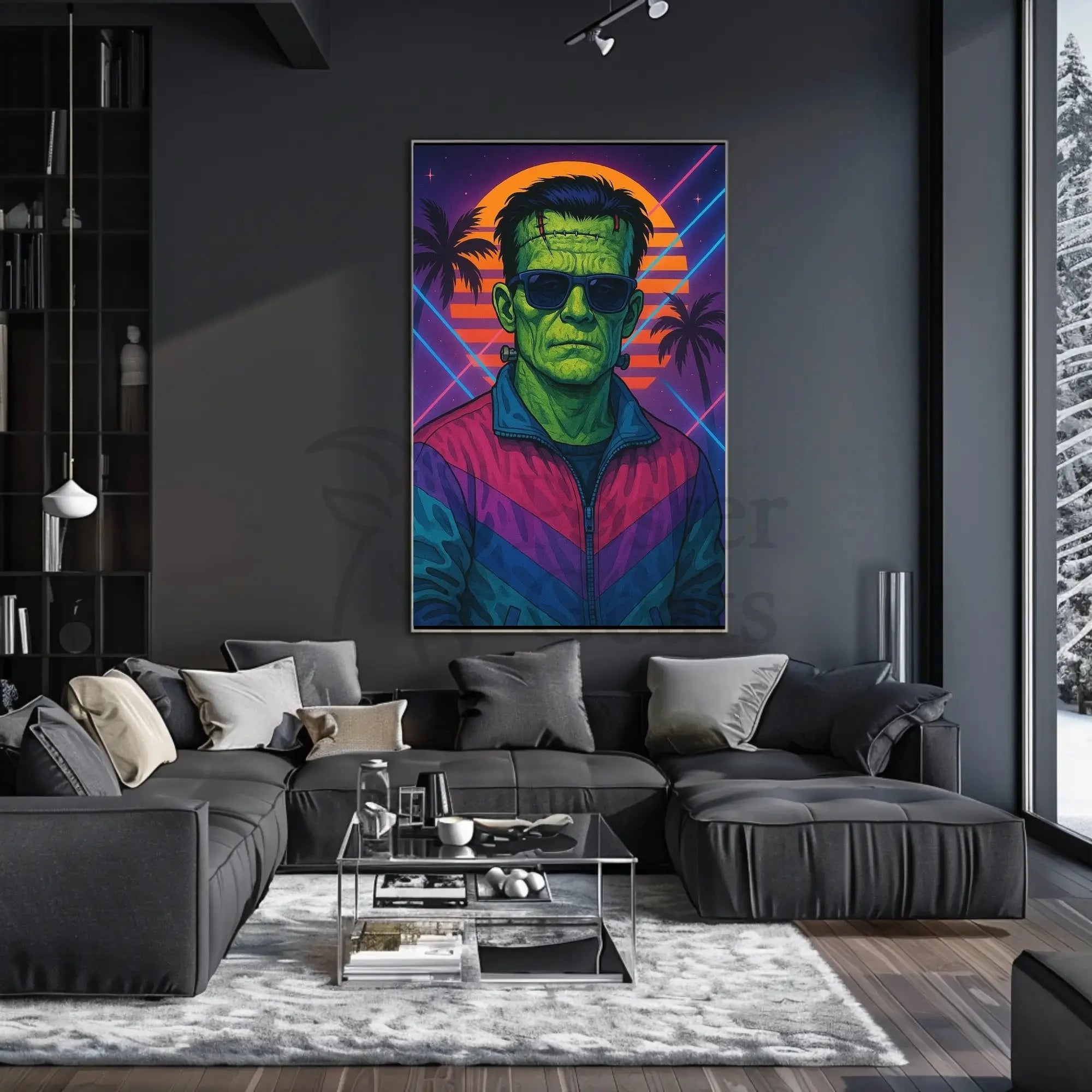Frankenstein Monster Miami Vibes Pop Culture Poster PosterGoat