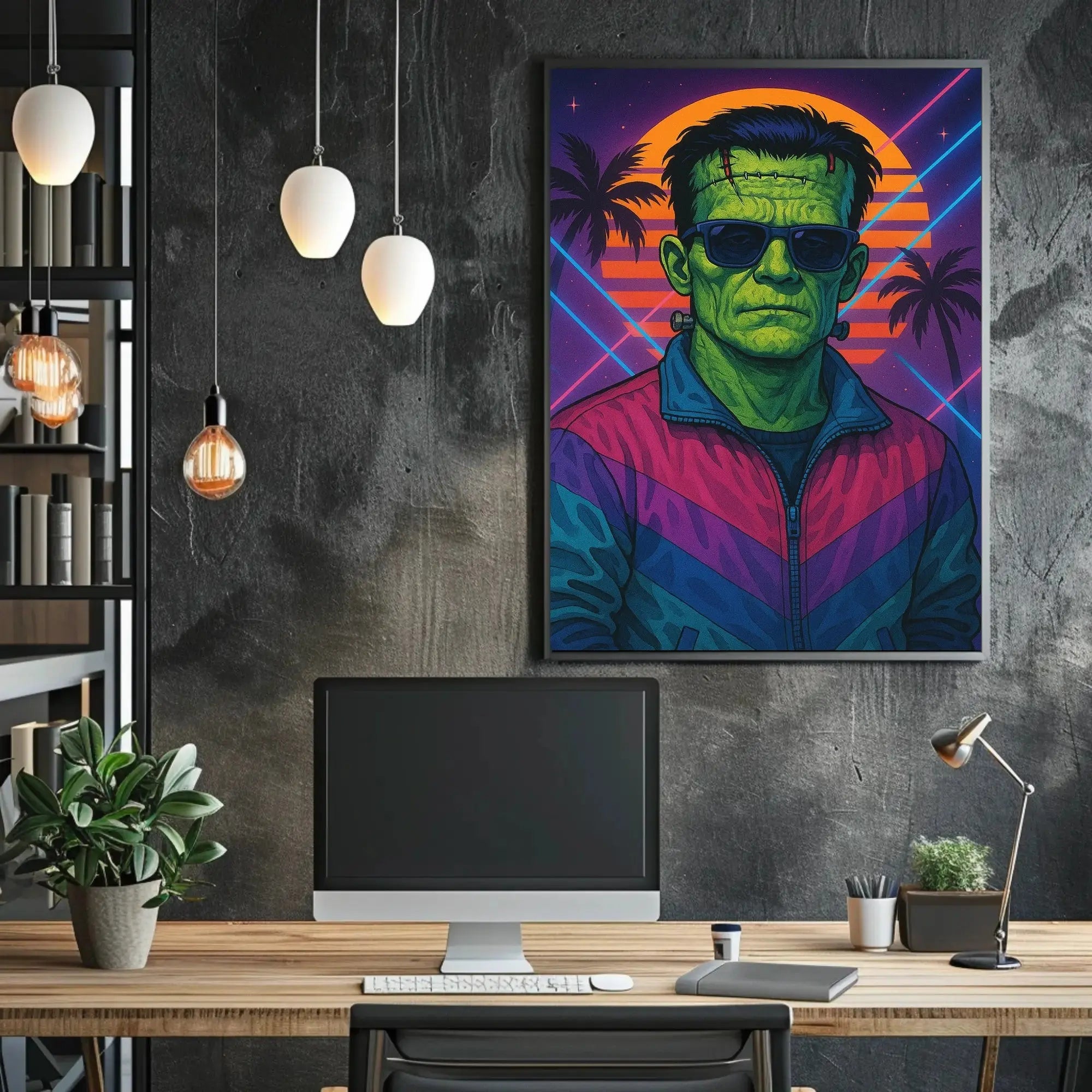Frankenstein Monster Miami Vibes Pop Culture Poster PosterGoat